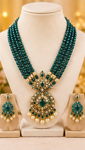 Teal Beaded Necklace Set