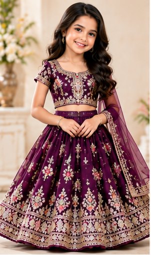 Maroon Girls Festive Lehenga