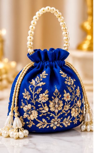 Royal Blue Embroidered Potli Bag
