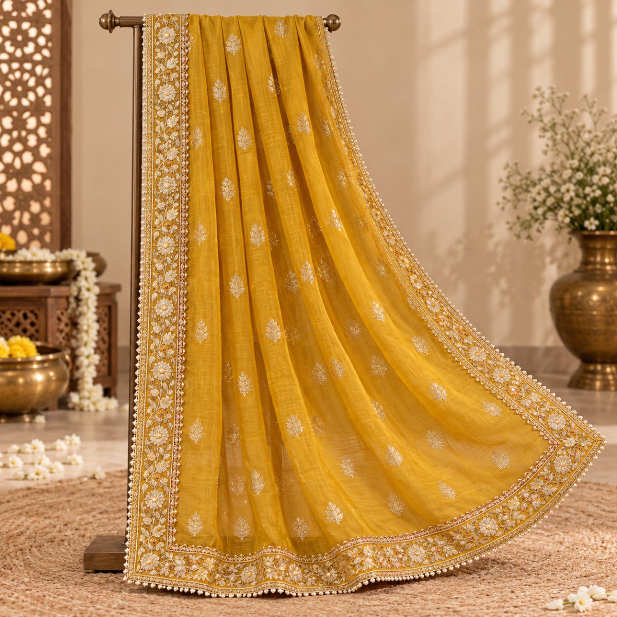 Mustard Yellow Block Print Stole