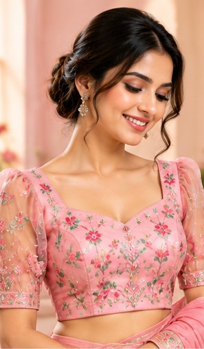 Blush Pink Festive Brocade Blouse