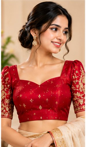 Wine Red Designer Embroidered Blouse