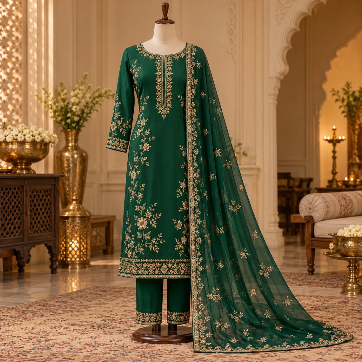 Emerald Green Cotton Printed Salwar Set