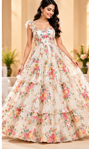Ivory Anarkali Floor Length Gown