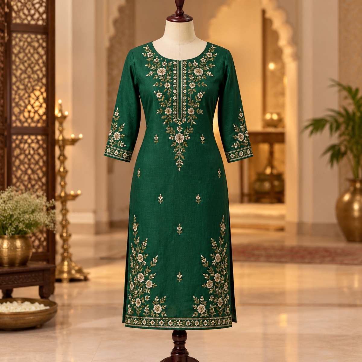 Emerald Green A-Line Cotton Kurti