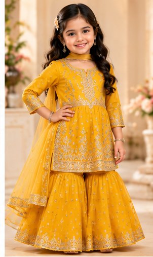 Mustard Yellow Boys Printed Waistcoat Set