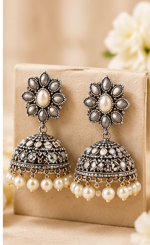 Ivory Oxidised Earring Pair