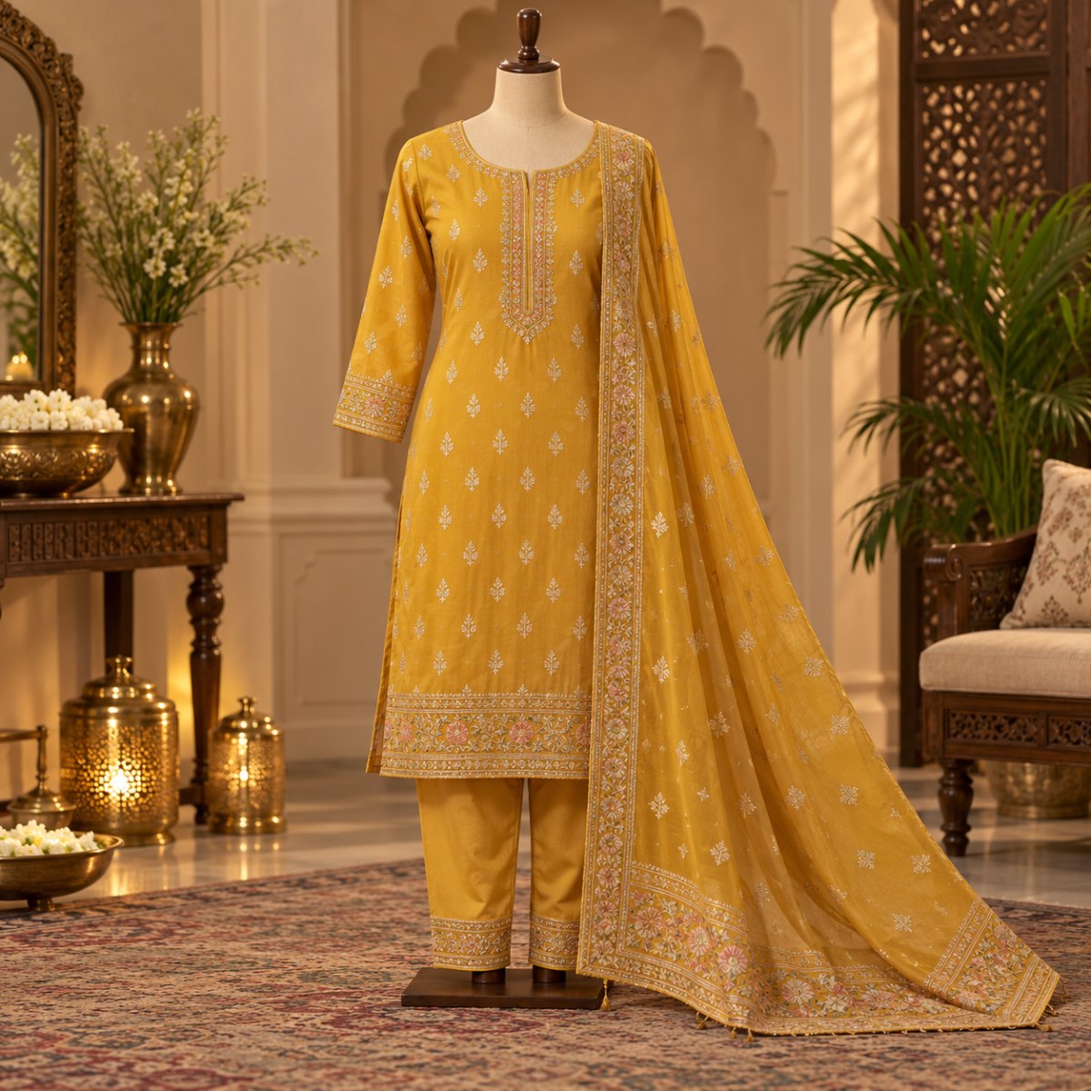 Mustard Yellow Embroidered Salwar Set