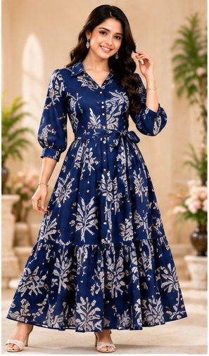 Royal Blue Printed Wrap Dress