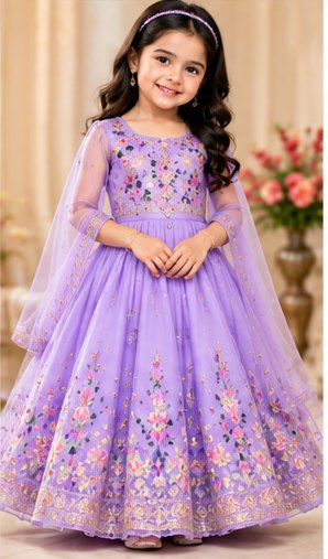 Lavender Kids Embroidered Dress