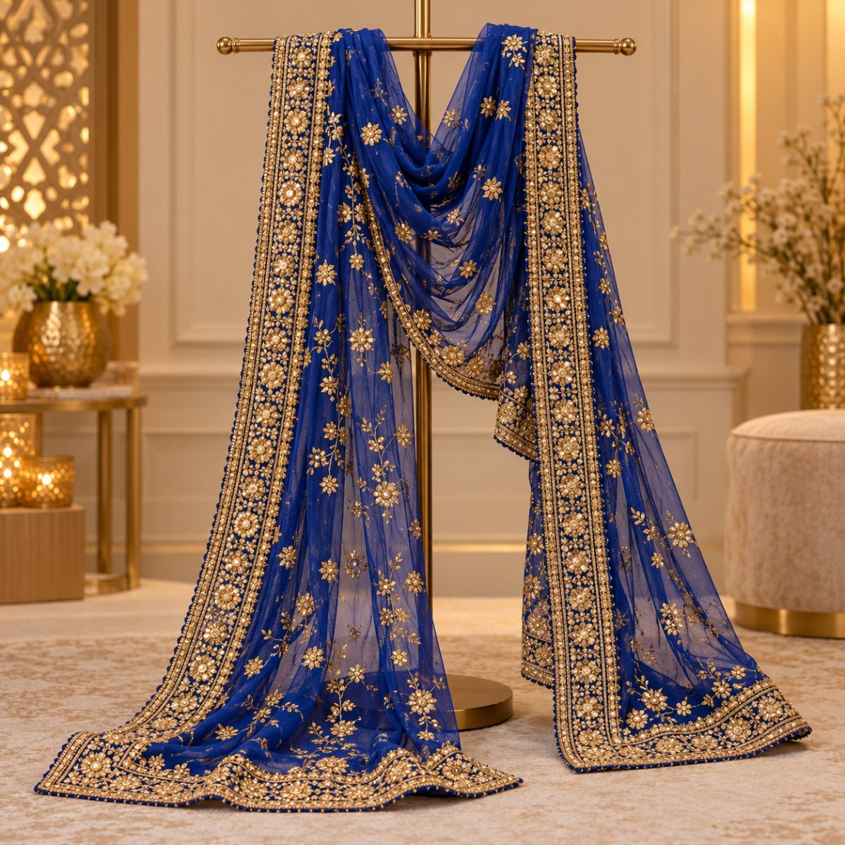 Royal Blue Chiffon Solid Dupatta