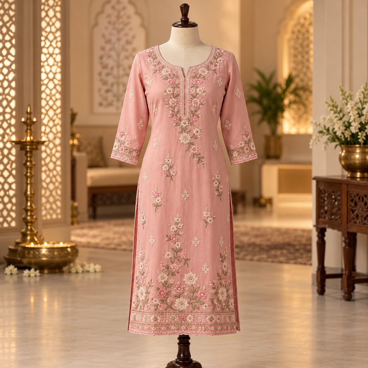 Teal Mirror Work Kurti