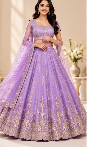 Lavender Printed Cotton Lehenga