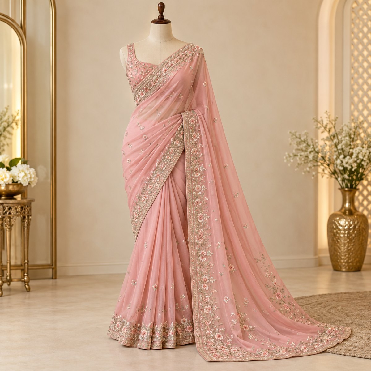 Peach Tissue Silk Saree