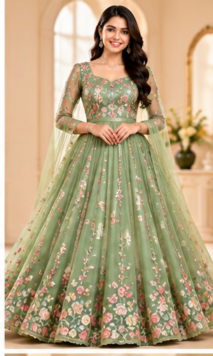Emerald Green Printed Wrap Gown